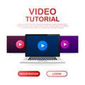 Mock-up design website flat design concept video tutorial. Vector illustration Royalty Free Stock Photo